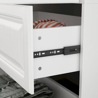 Modular Wardrobe Closet Cabinet with Hanging Space and Drawers, White with Gold Handles, up to 93.9H in