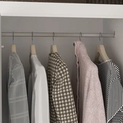 Modular Wardrobe Closet Cabinet with Hanging Space and Drawers, White with Gold Handles, up to 93.9H in