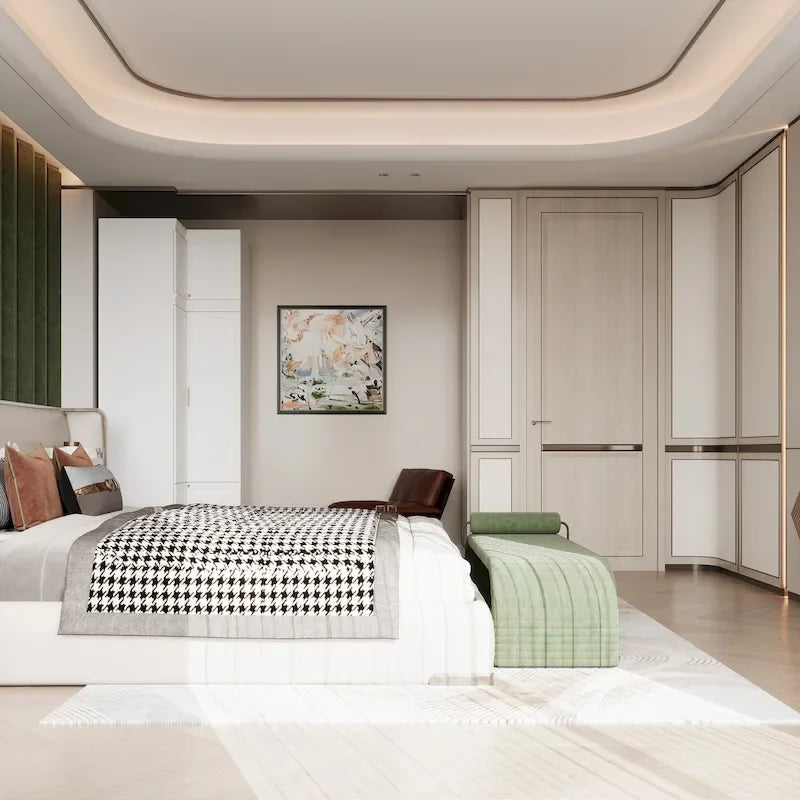 Modular Wardrobe Closet Cabinet with Hanging Space and Drawers, White with Gold Handles, up to 93.9H in