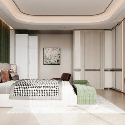 Modular Wardrobe Closet Cabinet with Hanging Space and Drawers, White with Gold Handles, up to 93.9H in