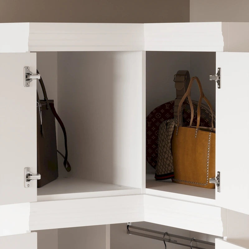 Modular Wardrobe Closet Cabinet with Hanging Space and Drawers, White with Gold Handles, up to 93.9H in