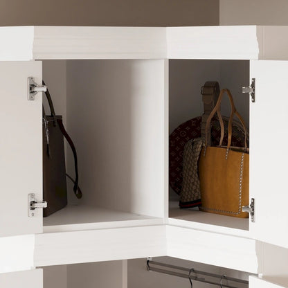 Modular Wardrobe Closet Cabinet with Hanging Space and Drawers, White with Gold Handles, up to 93.9H in