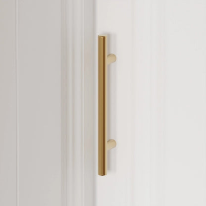 Modular Wardrobe Closet Cabinet with Hanging Space and Drawers, White with Gold Handles, up to 93.9H in