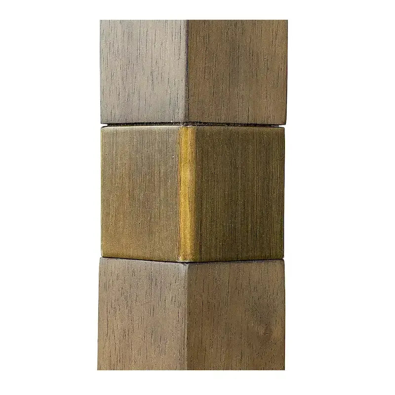 Queen Canopy Bed Frame, Solid Wood Brown Finish, Gold Metal Cuffs, Upholstered Headboard, Slat Foundation