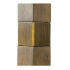 Queen Canopy Bed Frame, Solid Wood Brown Finish, Gold Metal Cuffs, Upholstered Headboard, Slat Foundation