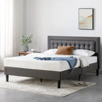 Dark Grey Button-Tufted Upholstered Platform Bed Frame, Cal King, No Box Spring Needed