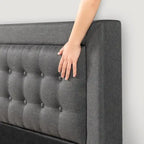 Dark Grey Button-Tufted Upholstered Platform Bed Frame, Cal King, No Box Spring Needed