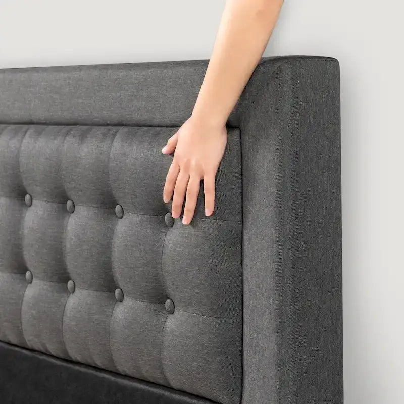 Dark Grey Button-Tufted Upholstered Platform Bed Frame, Cal King, No Box Spring Needed