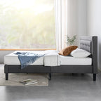 Dark Grey Button-Tufted Upholstered Platform Bed Frame, Cal King, No Box Spring Needed