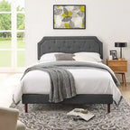 Tufted Upholstered Platform Bed Frame, Adjustable Height Headboard, No Box Spring Needed, Queen/King