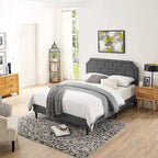 Tufted Upholstered Platform Bed Frame, Adjustable Height Headboard, No Box Spring Needed, Queen/King