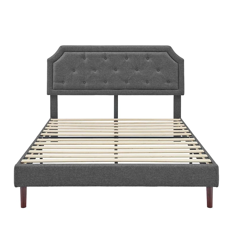 Tufted Upholstered Platform Bed Frame, Adjustable Height Headboard, No Box Spring Needed, Queen/King