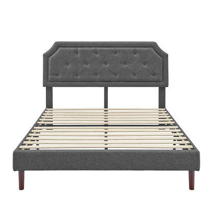 Tufted Upholstered Platform Bed Frame, Adjustable Height Headboard, Wood Slat Support, No Box Spring Needed, Queen or King