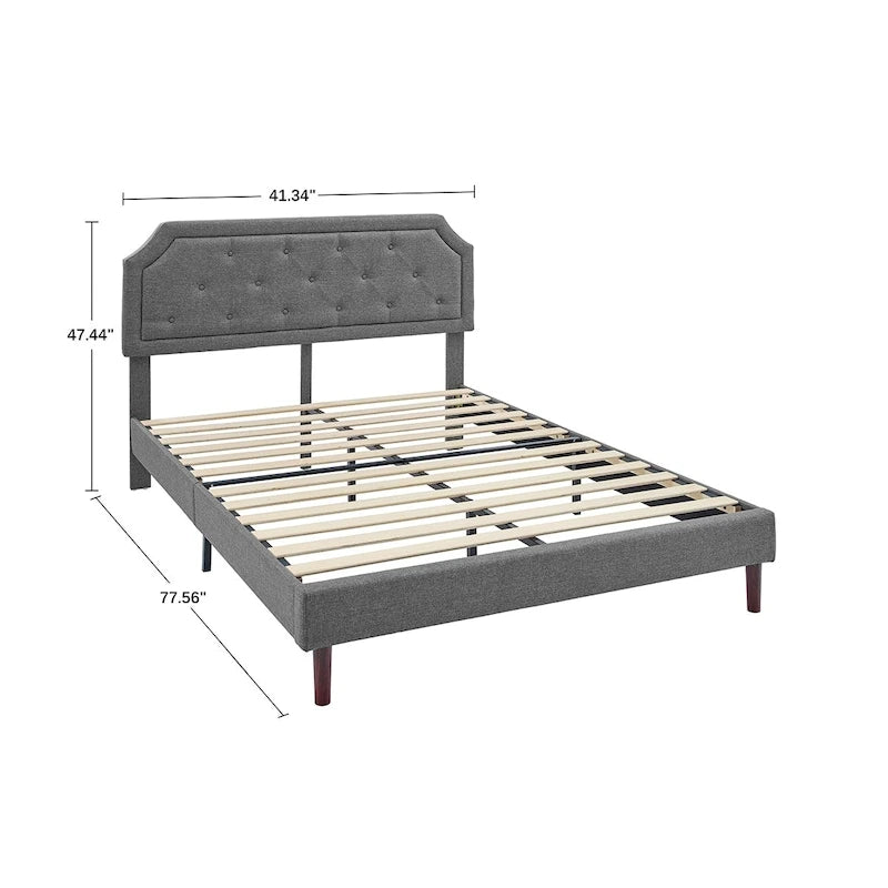 Tufted Upholstered Platform Bed Frame, Adjustable Height Headboard, No Box Spring Needed, Queen/King