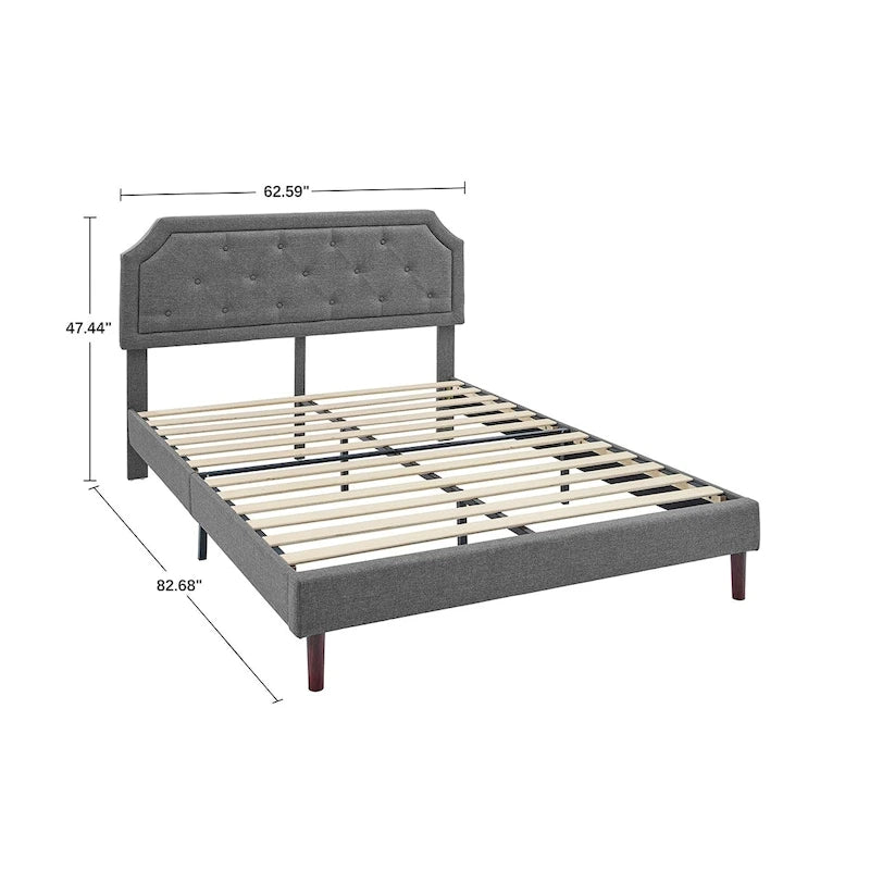 Tufted Upholstered Platform Bed Frame, Adjustable Height Headboard, No Box Spring Needed, Queen/King