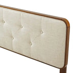 Glendale Traditional Beige Fabric Button Tufted Queen Size Walnut Wooden Headboard