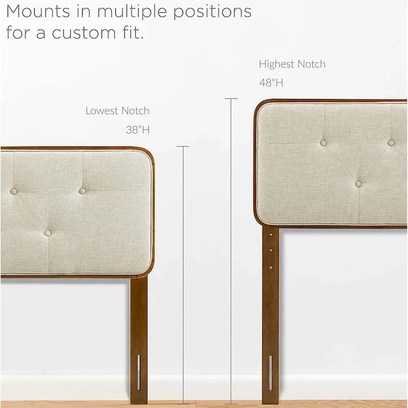 Glendale Traditional Beige Fabric Button Tufted Queen Size Walnut Wooden Headboard