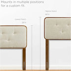Glendale Traditional Beige Fabric Button Tufted Queen Size Walnut Wooden Headboard