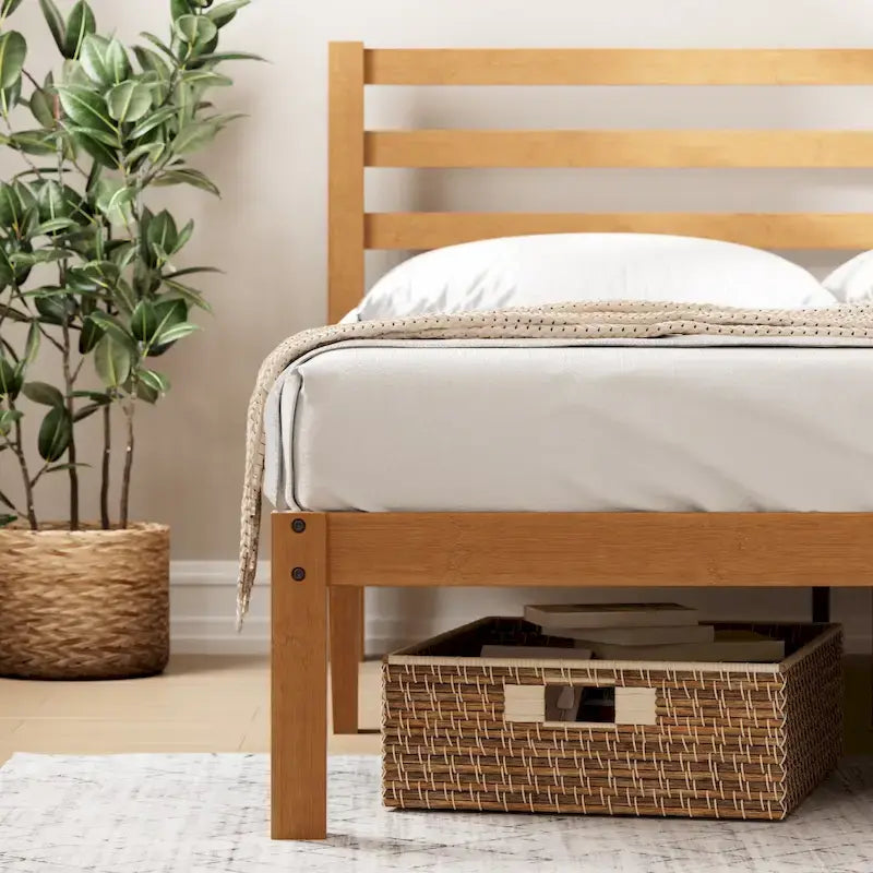Bamboo Platform Bed Frame, Eco-Friendly Natural Material, No Box Spring Needed, Easy Assembly