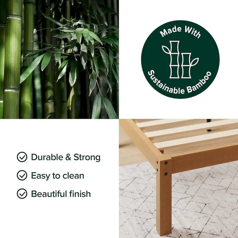 Bamboo Platform Bed Frame, Eco-Friendly Natural Material, No Box Spring Needed, Easy Assembly