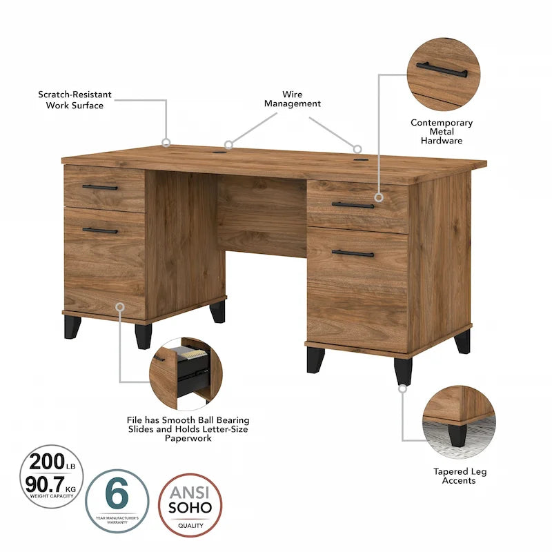 Bush Furniture Somerset 60W Office Computer Desk with Drawers