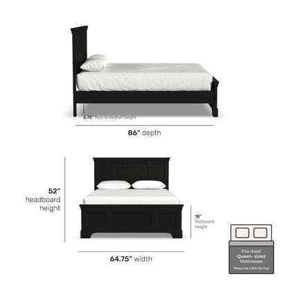 Queen Bed Frame in Black Finish, Hardwood and Engineered Wood, Box Spring Required