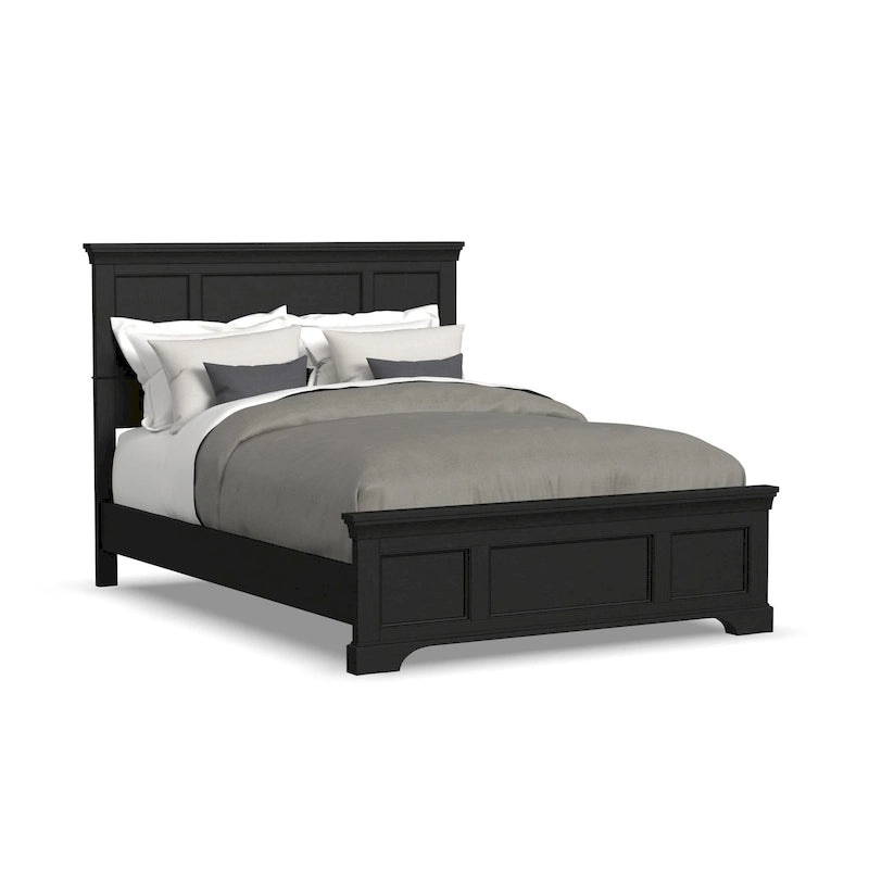 Queen Bed Frame in Black Finish, Hardwood and Engineered Wood, Box Spring Required
