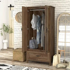 DH BASIC Rustic Distressed Walnut Double-doors Wardrobe Closet with 1-Drawer by Denhour