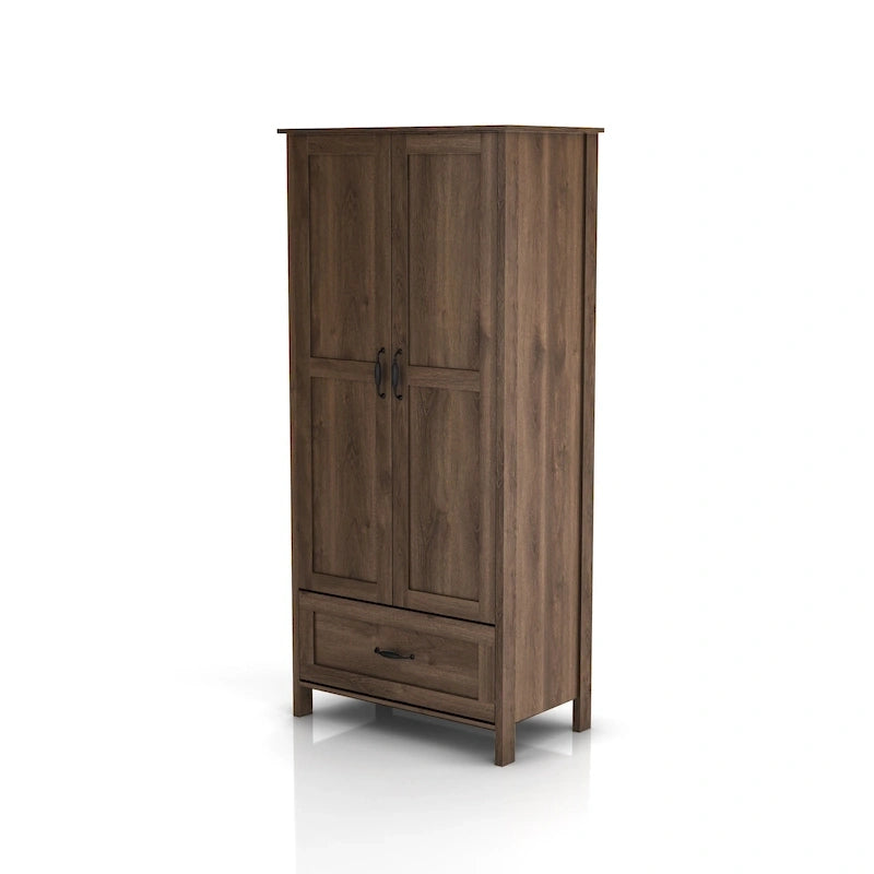 DH BASIC Rustic Distressed Walnut Double-doors Wardrobe Closet with 1-Drawer by Denhour