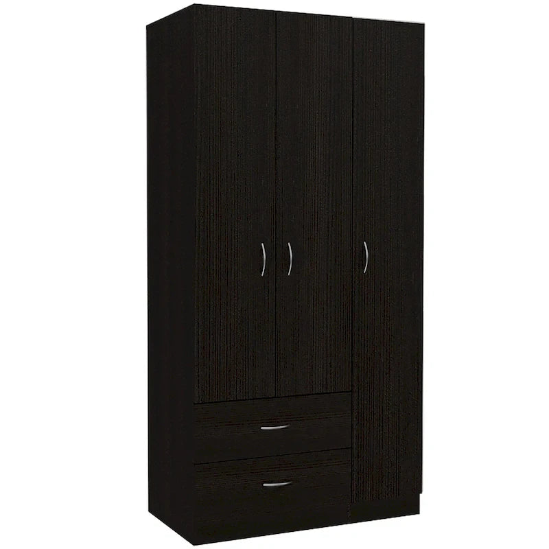 3-Door Armoire with 2 Drawers, 5 Shelves & Hanging Rod, Wardrobe Closet Storage Cabinet