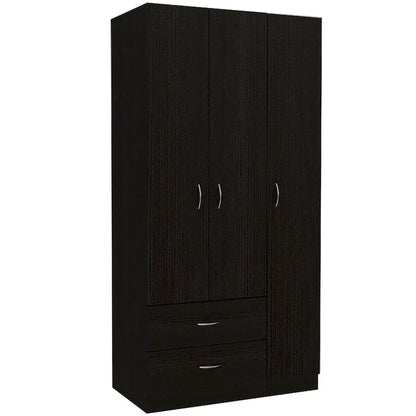 3-Door Wardrobe Armoire with 2 Drawers, 5 Shelves & Hanging Rod, Closet Storage Cabinet