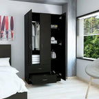 3-Door Armoire with 2 Drawers, 5 Shelves & Hanging Rod, Wardrobe Closet Storage Cabinet