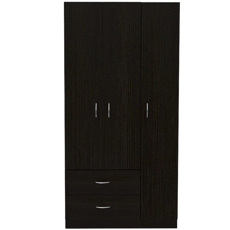 3-Door Armoire with 2 Drawers, 5 Shelves & Hanging Rod, Wardrobe Closet Storage Cabinet