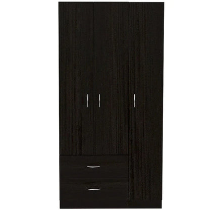 3-Door Wardrobe Armoire with 2 Drawers, 5 Shelves & Hanging Rod, Closet Storage Cabinet