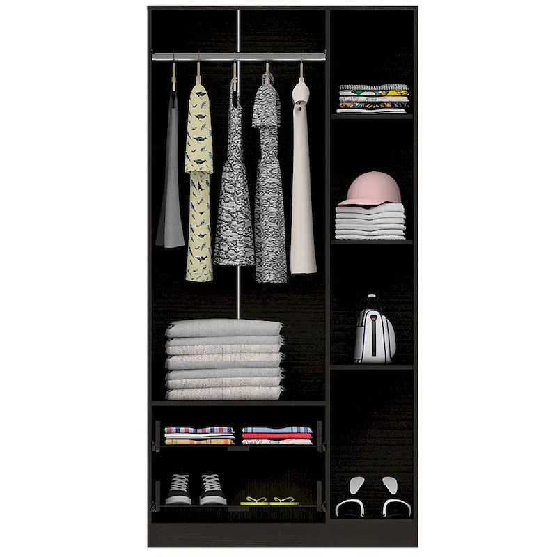 3-Door Armoire with 2 Drawers, 5 Shelves & Hanging Rod, Wardrobe Closet Storage Cabinet