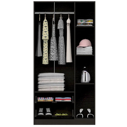 3-Door Wardrobe Armoire with 2 Drawers, 5 Shelves & Hanging Rod, Closet Storage Cabinet