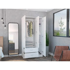 3-Door Armoire with 2 Drawers, 5 Shelves & Hanging Rod, Wardrobe Closet Storage Cabinet