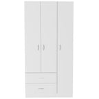 3-Door Armoire with 2 Drawers, 5 Shelves & Hanging Rod, Wardrobe Closet Storage Cabinet