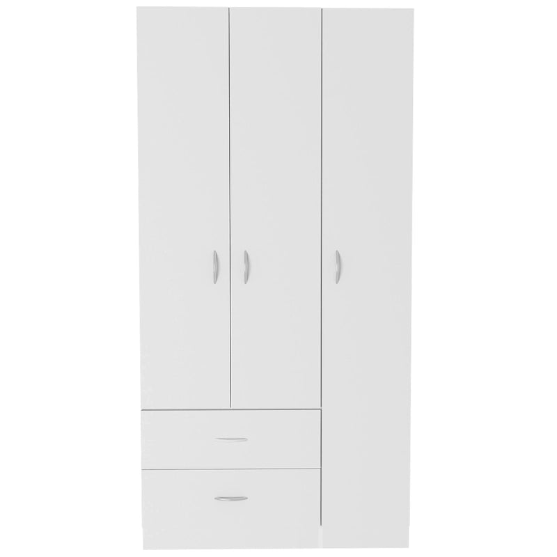 3-Door Armoire with 2 Drawers, 5 Shelves & Hanging Rod, Wardrobe Closet Storage Cabinet