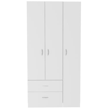 3-Door Wardrobe Armoire with 2 Drawers, 5 Shelves & Hanging Rod, Closet Storage Cabinet
