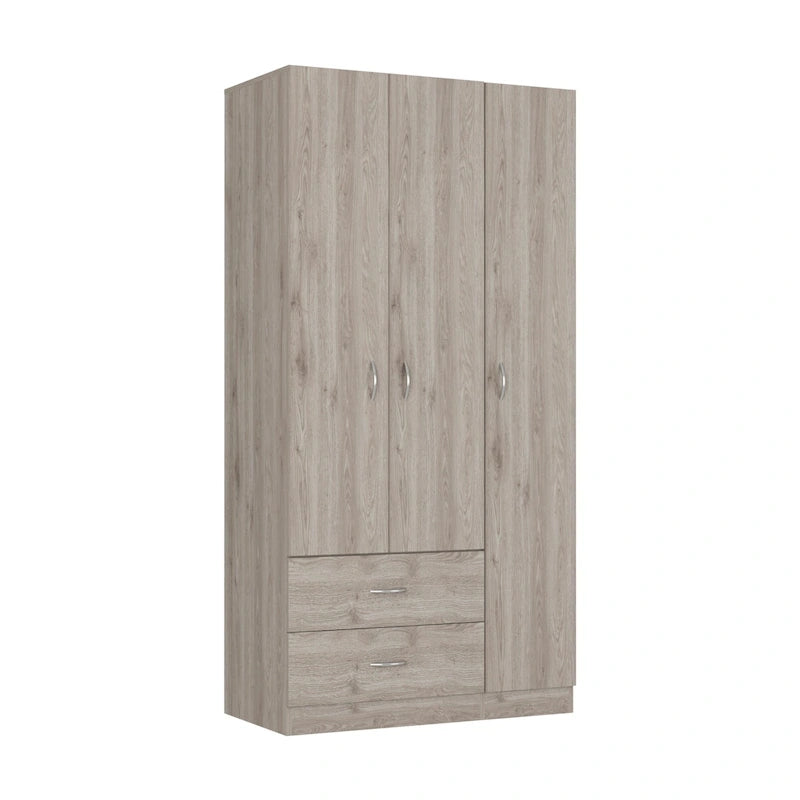 3-Door Armoire with 2 Drawers, 5 Shelves & Hanging Rod, Wardrobe Closet Storage Cabinet
