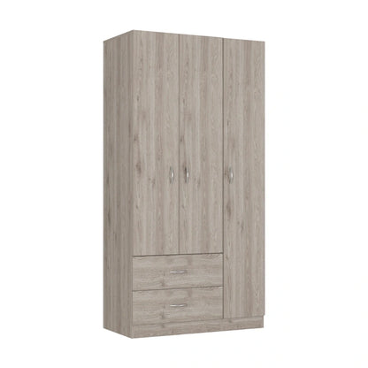 3-Door Wardrobe Armoire with 2 Drawers, 5 Shelves & Hanging Rod, Closet Storage Cabinet