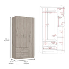 3-Door Armoire with 2 Drawers, 5 Shelves & Hanging Rod, Wardrobe Closet Storage Cabinet