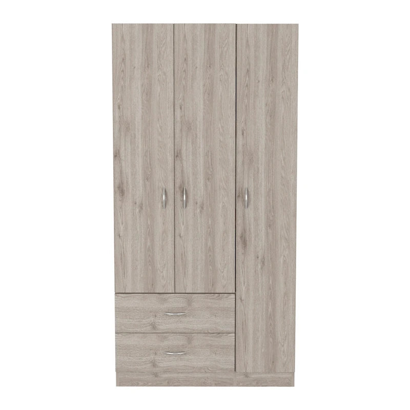 3-Door Armoire with 2 Drawers, 5 Shelves & Hanging Rod, Wardrobe Closet Storage Cabinet