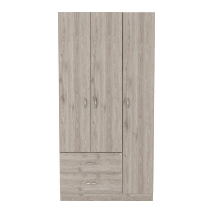 3-Door Wardrobe Armoire with 2 Drawers, 5 Shelves & Hanging Rod, Closet Storage Cabinet