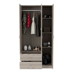 3-Door Armoire with 2 Drawers, 5 Shelves & Hanging Rod, Wardrobe Closet Storage Cabinet