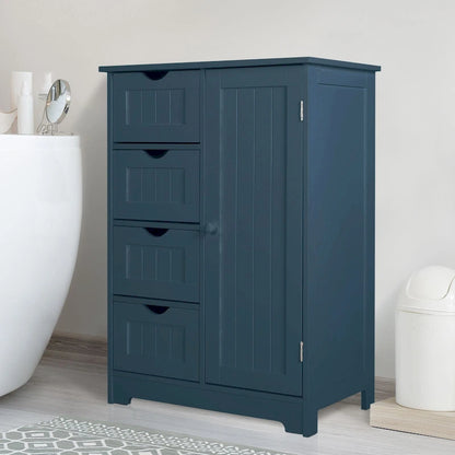 Bathroom Floor Storage Cabinet with 4 Drawers and Adjustable Shelf, Moisture-Resistant, MDF or Bamboo