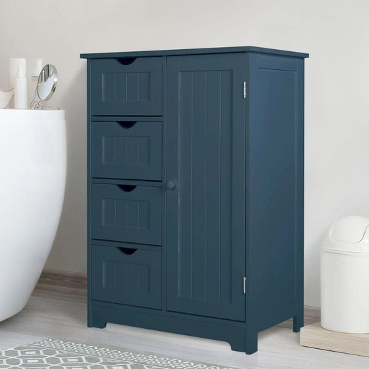 Bathroom Floor Storage Cabinet with 4 Drawers and Adjustable Shelf, Moisture-Resistant, MDF or Bamboo