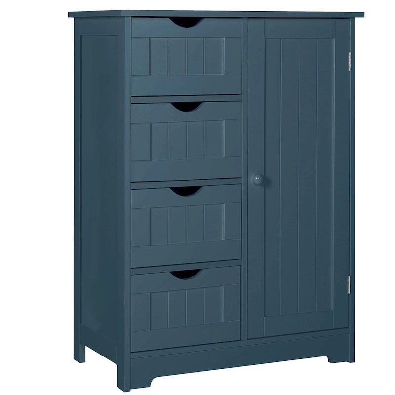 Bathroom Floor Storage Cabinet with 4 Drawers and Adjustable Shelf, Moisture-Resistant, MDF or Bamboo