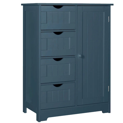 Bathroom Floor Storage Cabinet with 4 Drawers and Adjustable Shelf, Moisture-Resistant, MDF or Bamboo